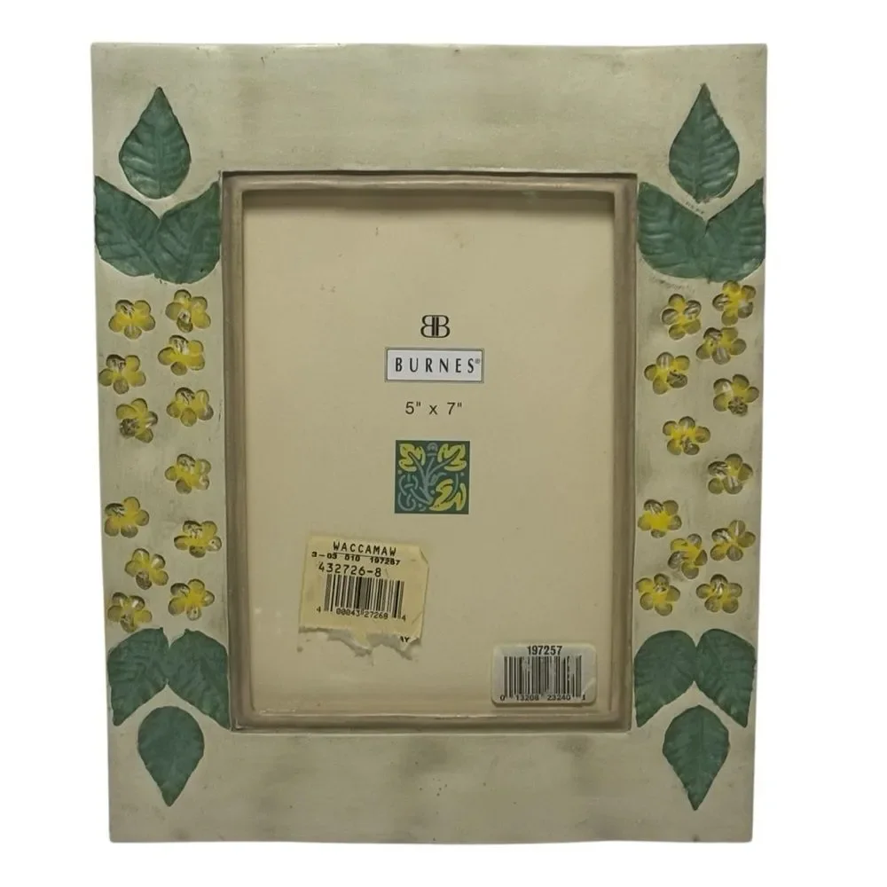 Vintage Burnes Photo Frame 3D Yellow Flowers Green Leaves 5